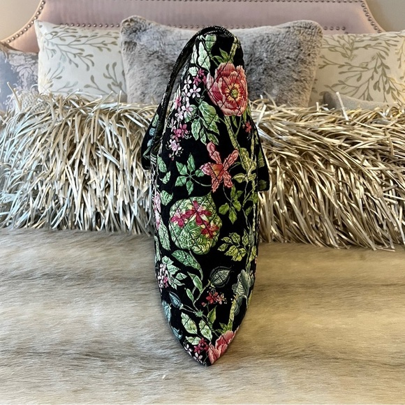 VERA BRADLEY Botanica 2007 Snap Curvy Tote Tall Snap 2 Handles Black Pink Floral - Picture 5 of 13